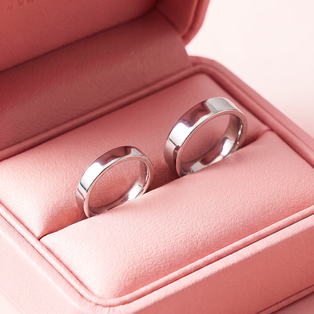 Essential Silver Couple Rings | Matching Flat Silver Stainless Steel Couple Rings