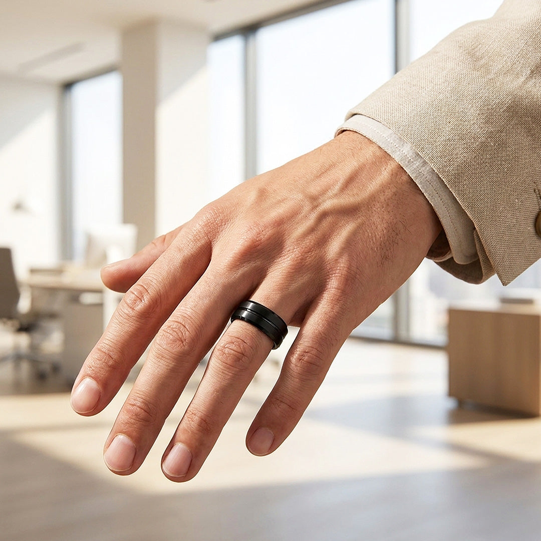 Evert | Black Brushed Center Groove Tungsten Ring | Men&