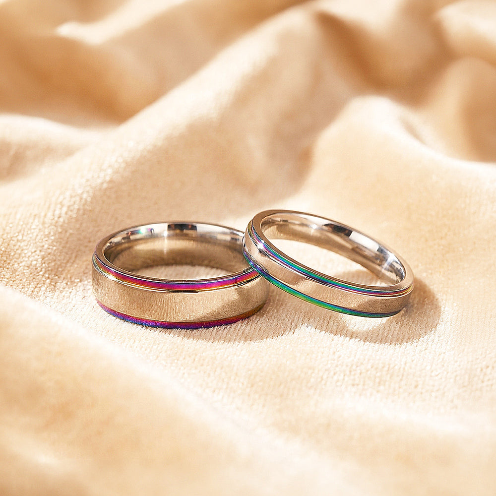 Fantasy | High-Polished Rainbow Grooved Flat Wedding Band