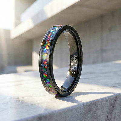 Fossil | Black High Polish Fire Opal Simulant Inlay Tungsten Carbide | Men's Ring