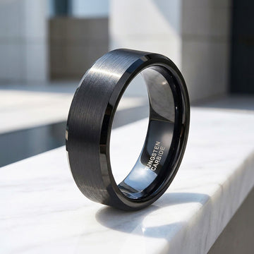 Fyodor | Black Matte Brushed Bevelled Edge Tungsten Carbide | Men's Ring