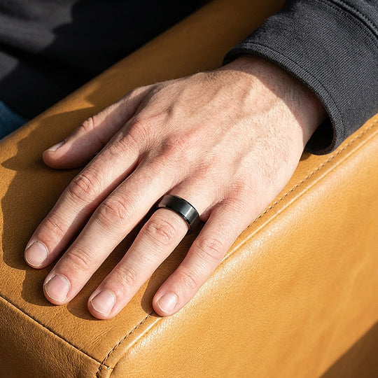 Fyodor | Black Matte Brushed Bevelled Edge Tungsten Carbide | Men&