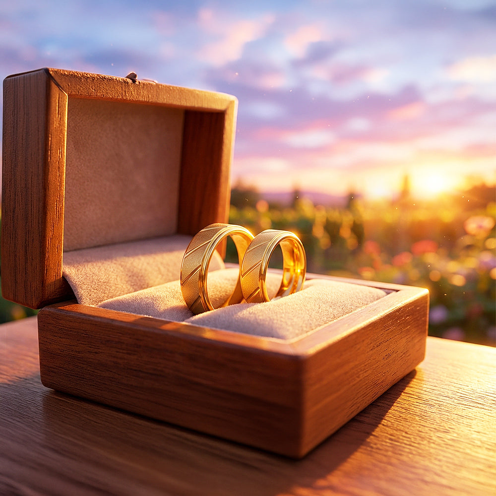 Golden Sand | Tungsten Couple Rings | Gold Wedding Bands