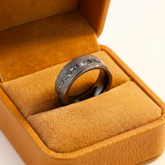 Gravel | Sandblasted Meteorite Fragment Inlay Tungsten Carbide Men&