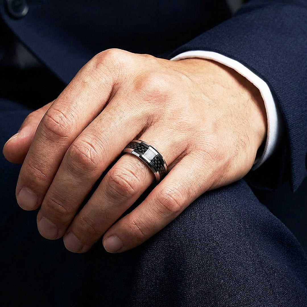 Herod Carbon Fiber Inlay Tungsten Carbide Ring