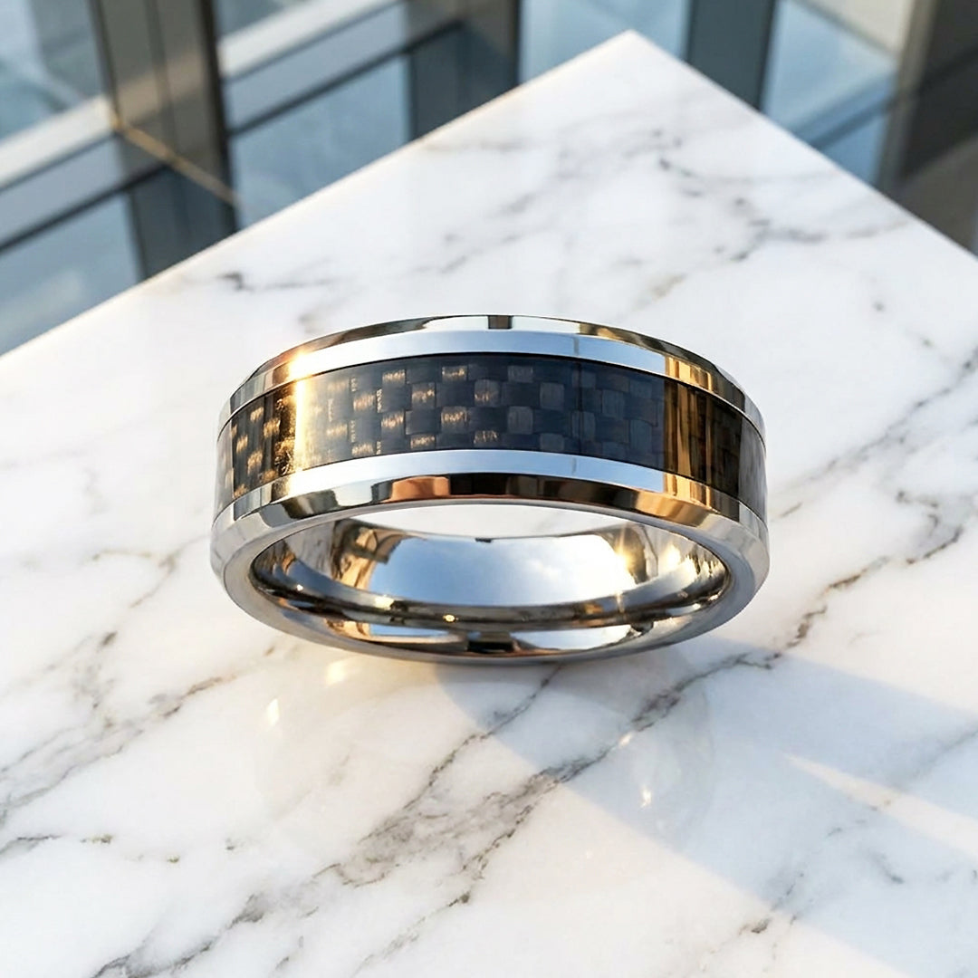 Herod Carbon Fiber Inlay Tungsten Carbide Ring