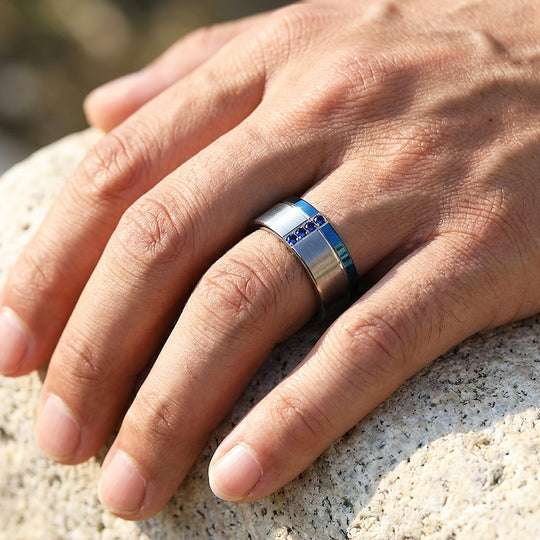 Hinokin Brushed Blue Diamond Simulant Tungsten Carbide Ring - Ring | Singapore Jewellery, Wedding Rings &amp; Gifts | Same Day Delivery | Tiara.com.sg