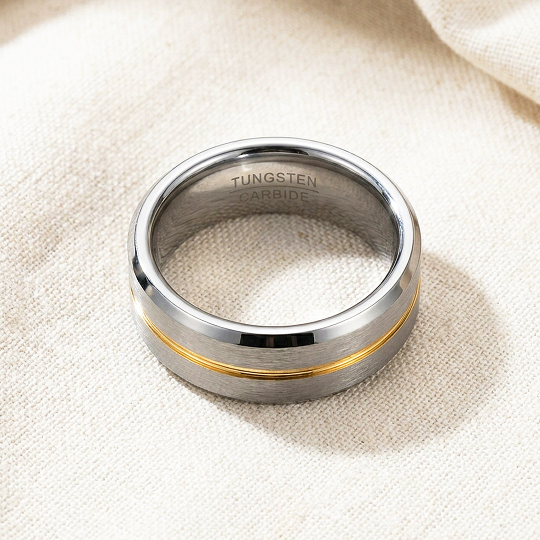Humbert Brushed Gold Groove Tungsten Carbide Ring - Ring | Singapore Jewellery, Wedding Rings &amp; Gifts | Same Day Delivery | Tiara.com.sg