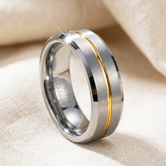 Humbert Brushed Gold Groove Tungsten Carbide Ring - Ring | Singapore Jewellery, Wedding Rings &amp; Gifts | Same Day Delivery | Tiara.com.sg