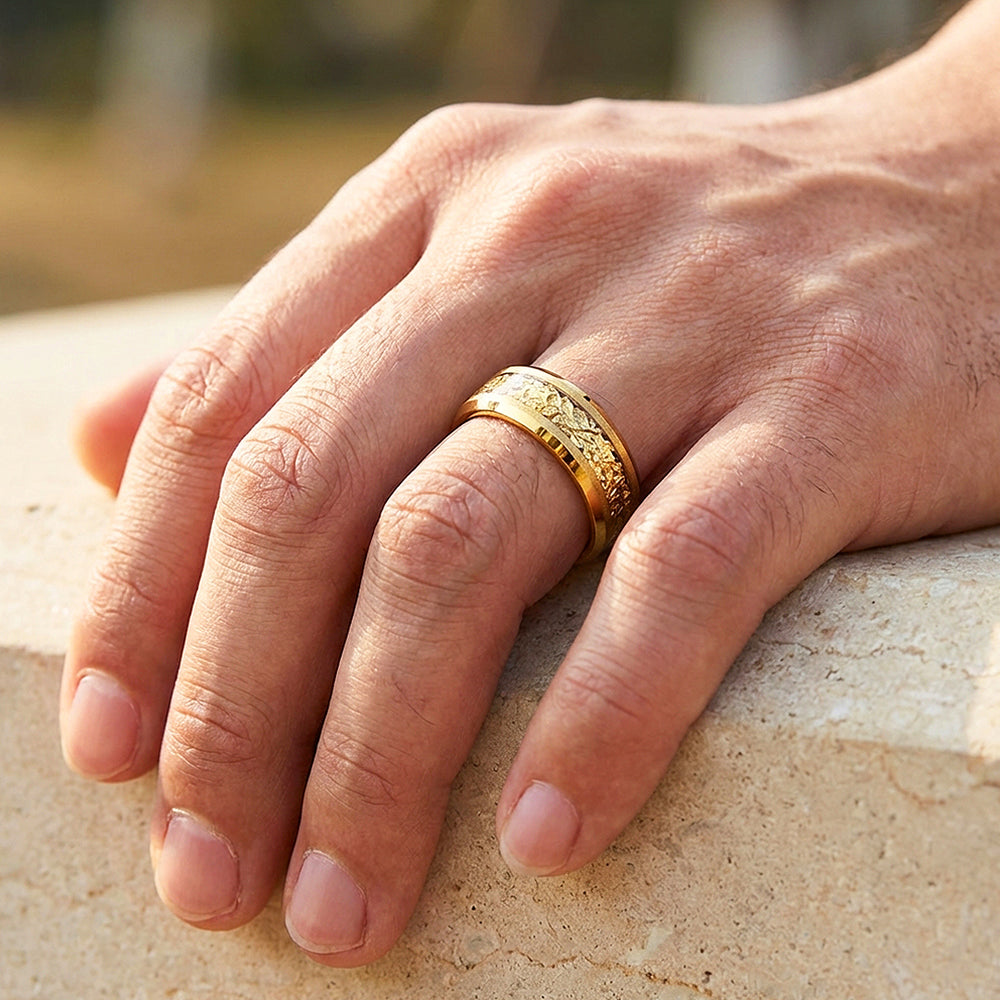 Imperium Gold Sandblasted Gold Foil Inlay Tungsten Carbide Ring