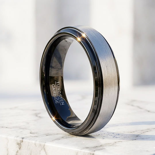 Inga Brushed Black Edge Tungsten Carbide Ring - Ring | Singapore Jewellery, Wedding Rings &amp; Gifts | Same Day Delivery | Tiara.com.sg