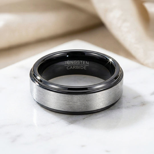 Inga Brushed Black Edge Tungsten Carbide Ring - Ring | Singapore Jewellery, Wedding Rings &amp; Gifts | Same Day Delivery | Tiara.com.sg