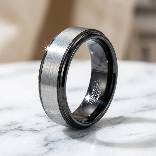 Inga Brushed Black Edge Tungsten Carbide Ring - Ring | Singapore Jewellery, Wedding Rings &amp; Gifts | Same Day Delivery | Tiara.com.sg
