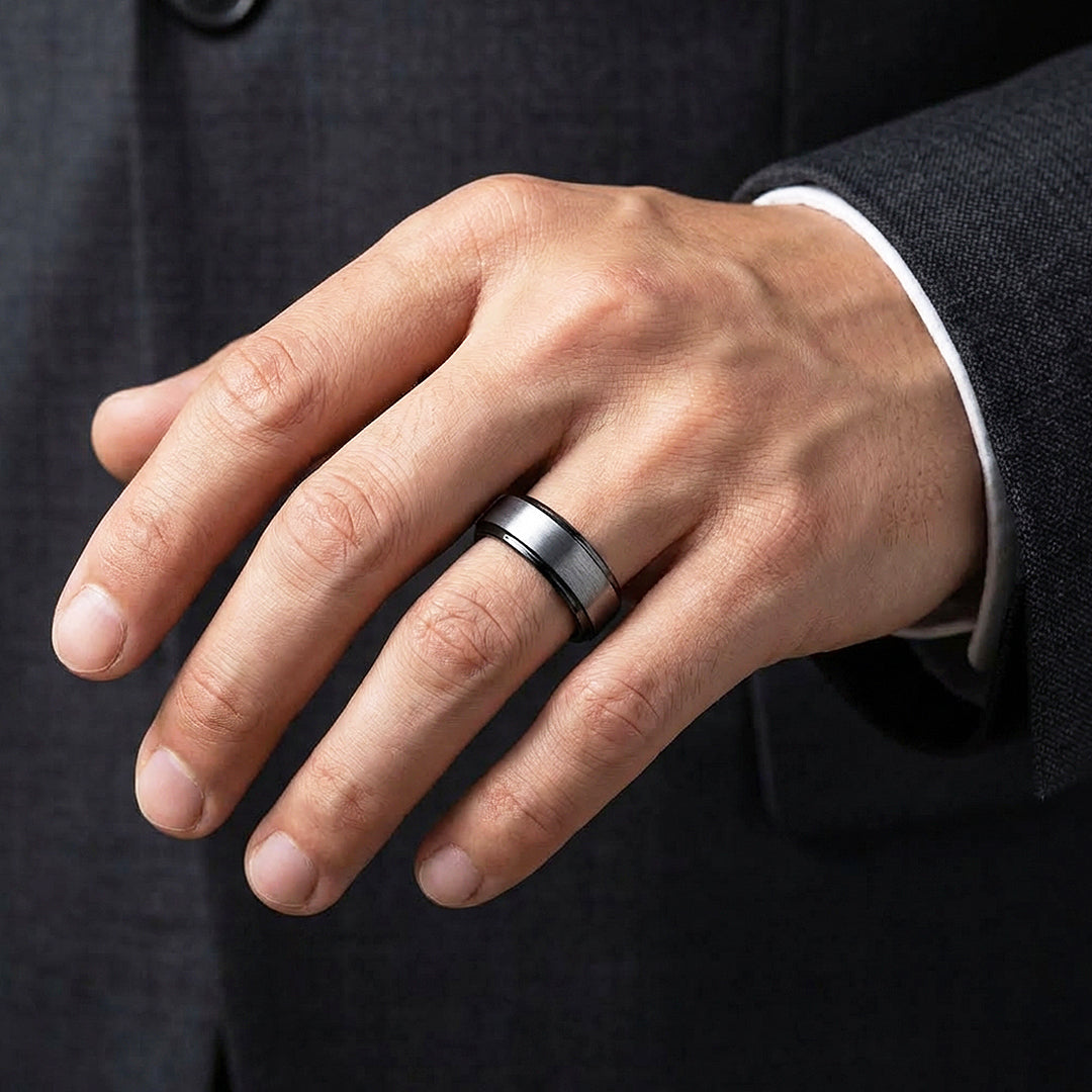 Inga Brushed Black Edge Tungsten Carbide Ring - Ring | Singapore Jewellery, Wedding Rings &amp; Gifts | Same Day Delivery | Tiara.com.sg