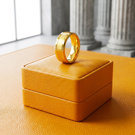Irwin | Brushed Gold Polished Edge Tungsten Carbide Ring