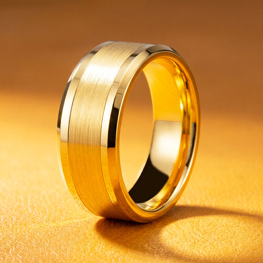 Irwin | Brushed Gold Polished Edge Tungsten Carbide Ring