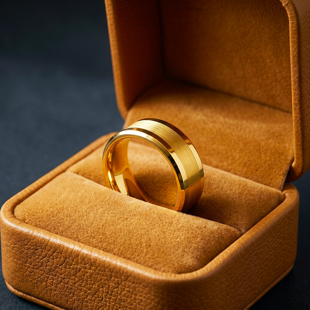 Irwin | Brushed Gold Polished Edge Tungsten Carbide Ring