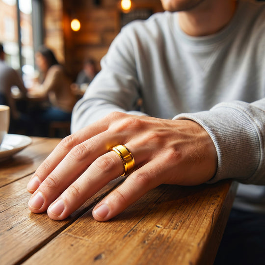 Irwin | Brushed Gold Polished Edge Tungsten Carbide Ring