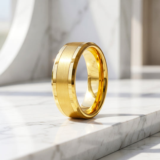 Irwin | Brushed Gold Polished Edge Tungsten Carbide Ring