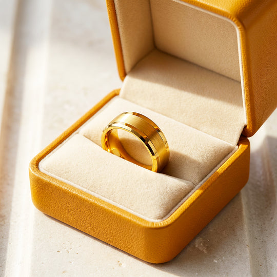 Irwin | Brushed Gold Polished Edge Tungsten Carbide Ring