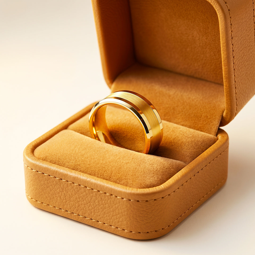 Irwin | Brushed Gold Polished Edge Tungsten Carbide Ring