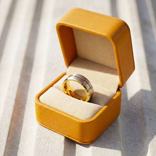 Ivor | Brushed Silver &amp; Gold Two-Tone Groove Tungsten Carbide Ring