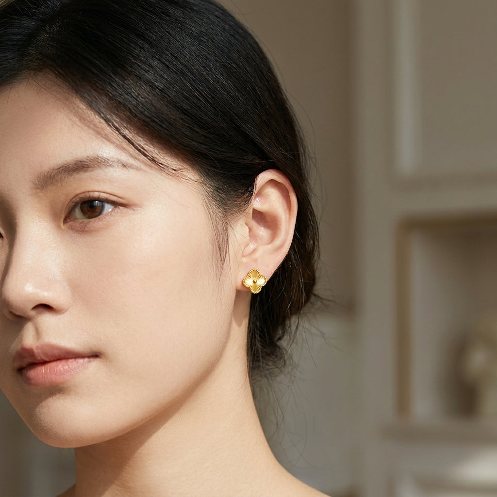 Four-Petal Beaded Floral Stud Earrings | Luxe3626