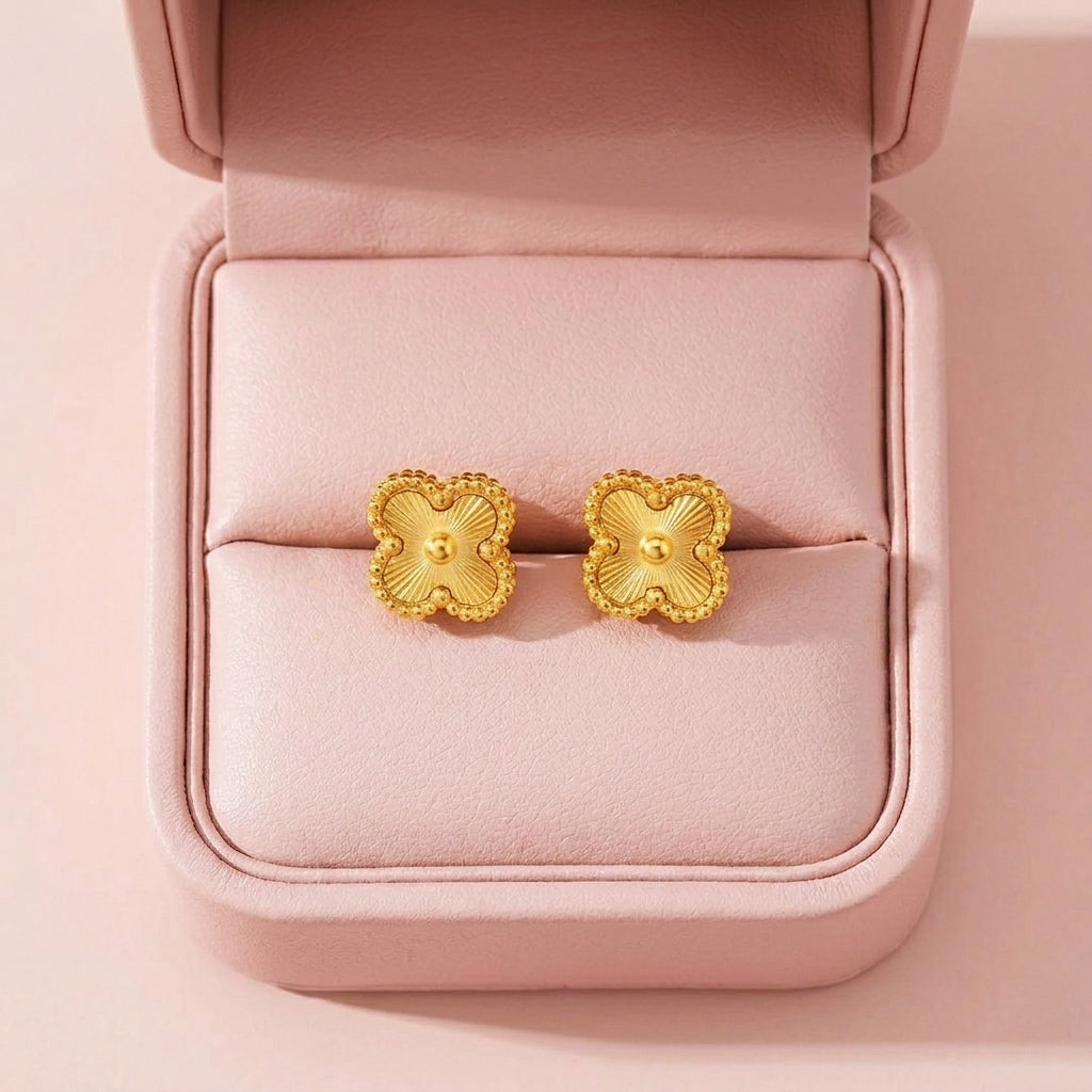 Four-Petal Beaded Floral Stud Earrings | Luxe3626