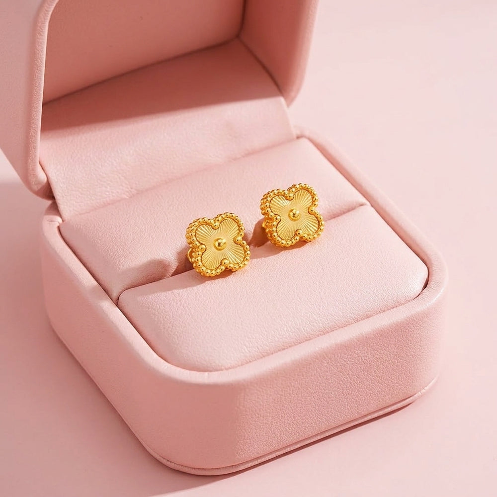 Four-Petal Beaded Floral Stud Earrings | Luxe3626