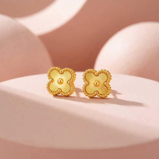 Four-Petal Beaded Floral Stud Earrings | Luxe3626