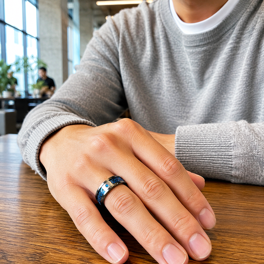 Legend | Black Dragon Pattern Blue Carbon Fibre Tungsten Carbide Men&