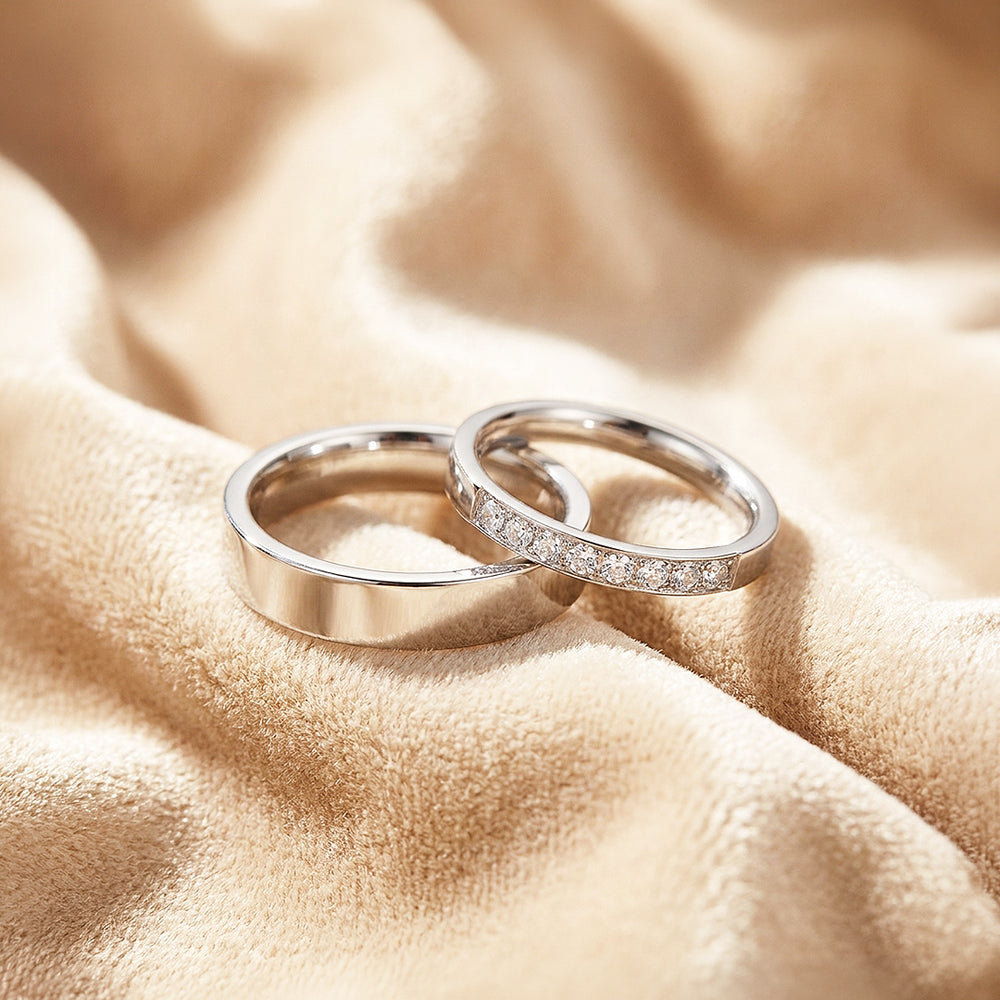 Lennan | Pavé-Set Half Eternity and Minimalist Flat Wedding Band