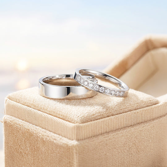 Lennan | Pavé-Set Half Eternity and Minimalist Flat Wedding Band