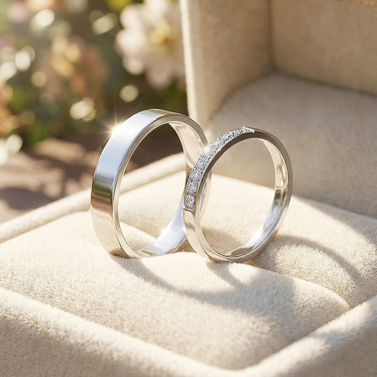 Lennan | Pavé-Set Half Eternity and Minimalist Flat Wedding Band
