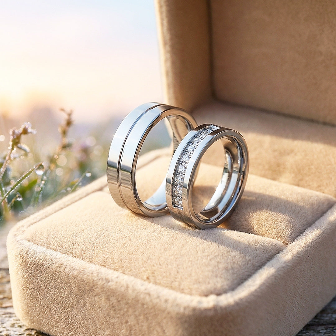 Lovers Ring | Channel-Set and Grooved Flat Wedding Band