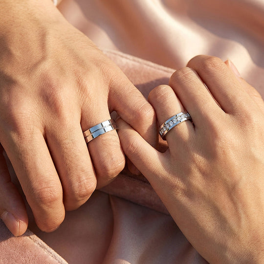 Lovers Ring | Channel-Set and Grooved Flat Wedding Band
