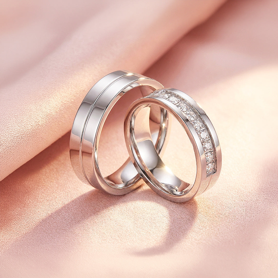 Lovers Ring | Channel-Set and Grooved Flat Wedding Band