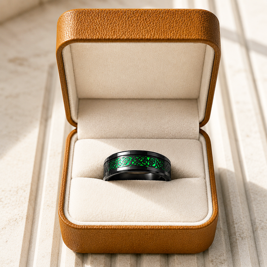Lumineon | Black Dragon Pattern Green Glow Tungsten Carbide Men&