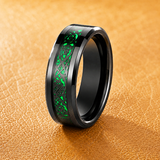 Lumineon | Black Dragon Pattern Green Glow Tungsten Carbide Men&
