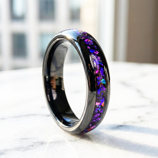 Lunara Polished Purple Galaxy Inlay Black Tungsten Carbide Ring - Ring | Singapore Jewellery, Wedding Rings &amp; Gifts | Same Day Delivery | Tiara.com.sg
