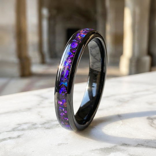 Lunara Polished Purple Galaxy Inlay Black Tungsten Carbide Ring - Ring | Singapore Jewellery, Wedding Rings &amp; Gifts | Same Day Delivery | Tiara.com.sg