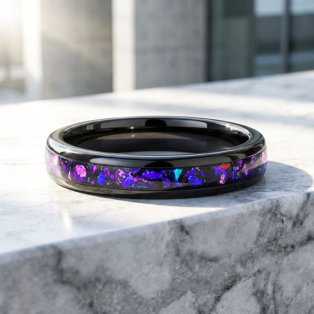 Lunara Polished Purple Galaxy Inlay Black Tungsten Carbide Ring - Ring | Singapore Jewellery, Wedding Rings &amp; Gifts | Same Day Delivery | Tiara.com.sg