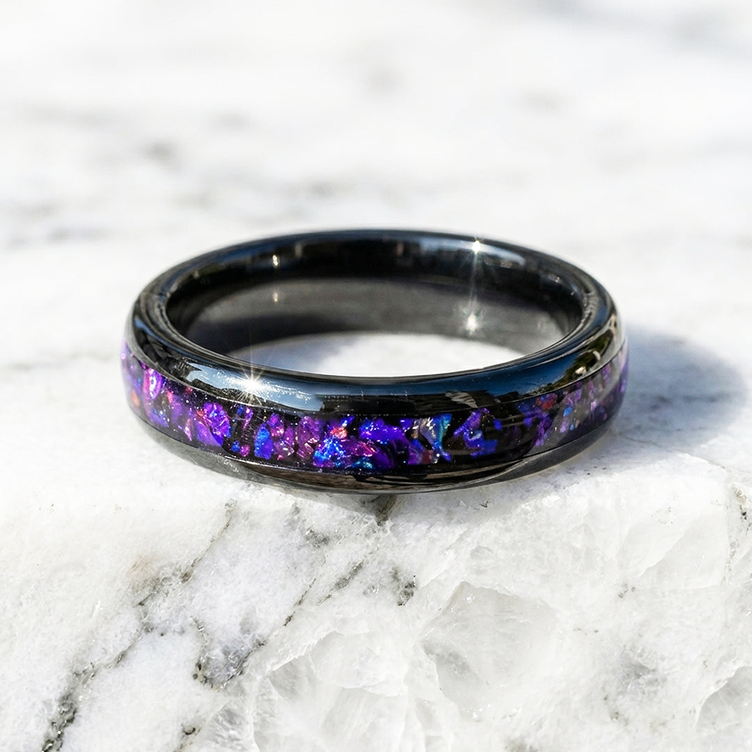 Lunara Polished Purple Galaxy Inlay Black Tungsten Carbide Ring - Ring | Singapore Jewellery, Wedding Rings &amp; Gifts | Same Day Delivery | Tiara.com.sg