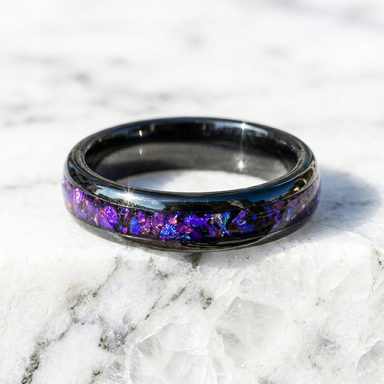 Lunara Polished Purple Galaxy Inlay Black Tungsten Carbide Ring - Ring | Singapore Jewellery, Wedding Rings &amp; Gifts | Same Day Delivery | Tiara.com.sg