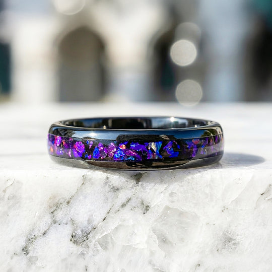 Lunara Polished Purple Galaxy Inlay Black Tungsten Carbide Ring - Ring | Singapore Jewellery, Wedding Rings &amp; Gifts | Same Day Delivery | Tiara.com.sg