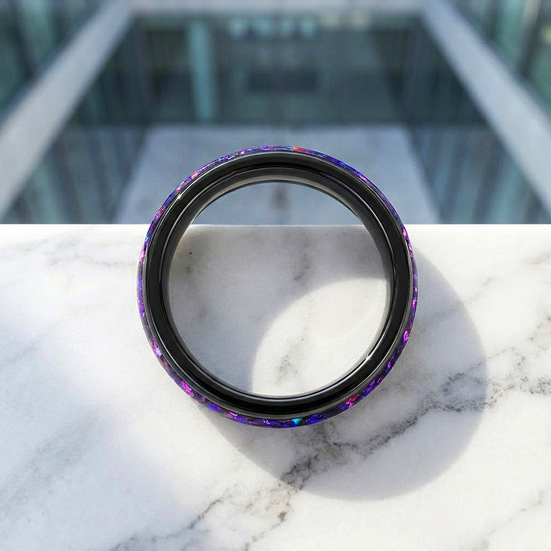 Lunara Polished Purple Galaxy Inlay Black Tungsten Carbide Ring - Ring | Singapore Jewellery, Wedding Rings &amp; Gifts | Same Day Delivery | Tiara.com.sg