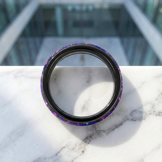 Lunara Polished Purple Galaxy Inlay Black Tungsten Carbide Ring - Ring | Singapore Jewellery, Wedding Rings &amp; Gifts | Same Day Delivery | Tiara.com.sg