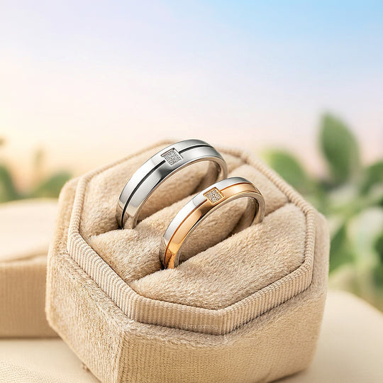 Lush | Pavé Square Setting and Offset Groove Court Wedding Band