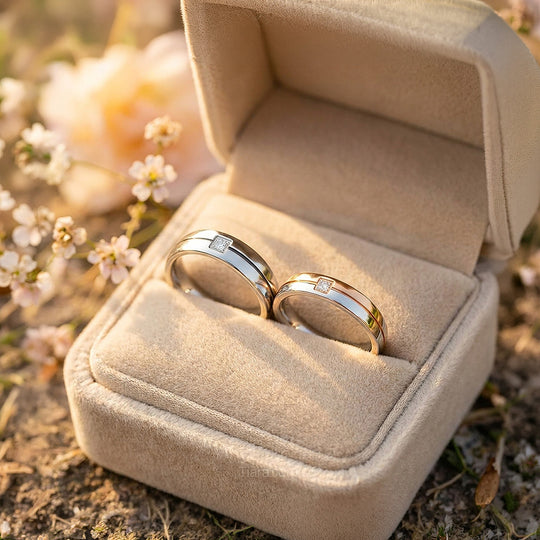 Lush | Pavé Square Setting and Offset Groove Court Wedding Band