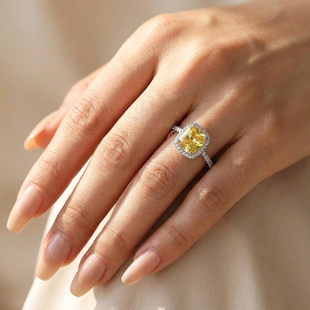 Cushion Halo Yellow Diamond Simulant Ring | Clearance | Luxe1811
